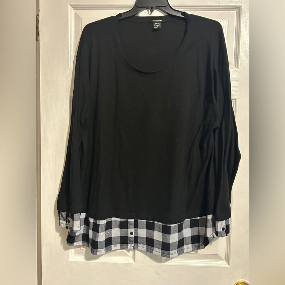 Robert Louis Black Top with White Plaid Hem